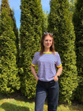 T-Shirt 'Stripes' in Rosa / Blau mit gelben Details