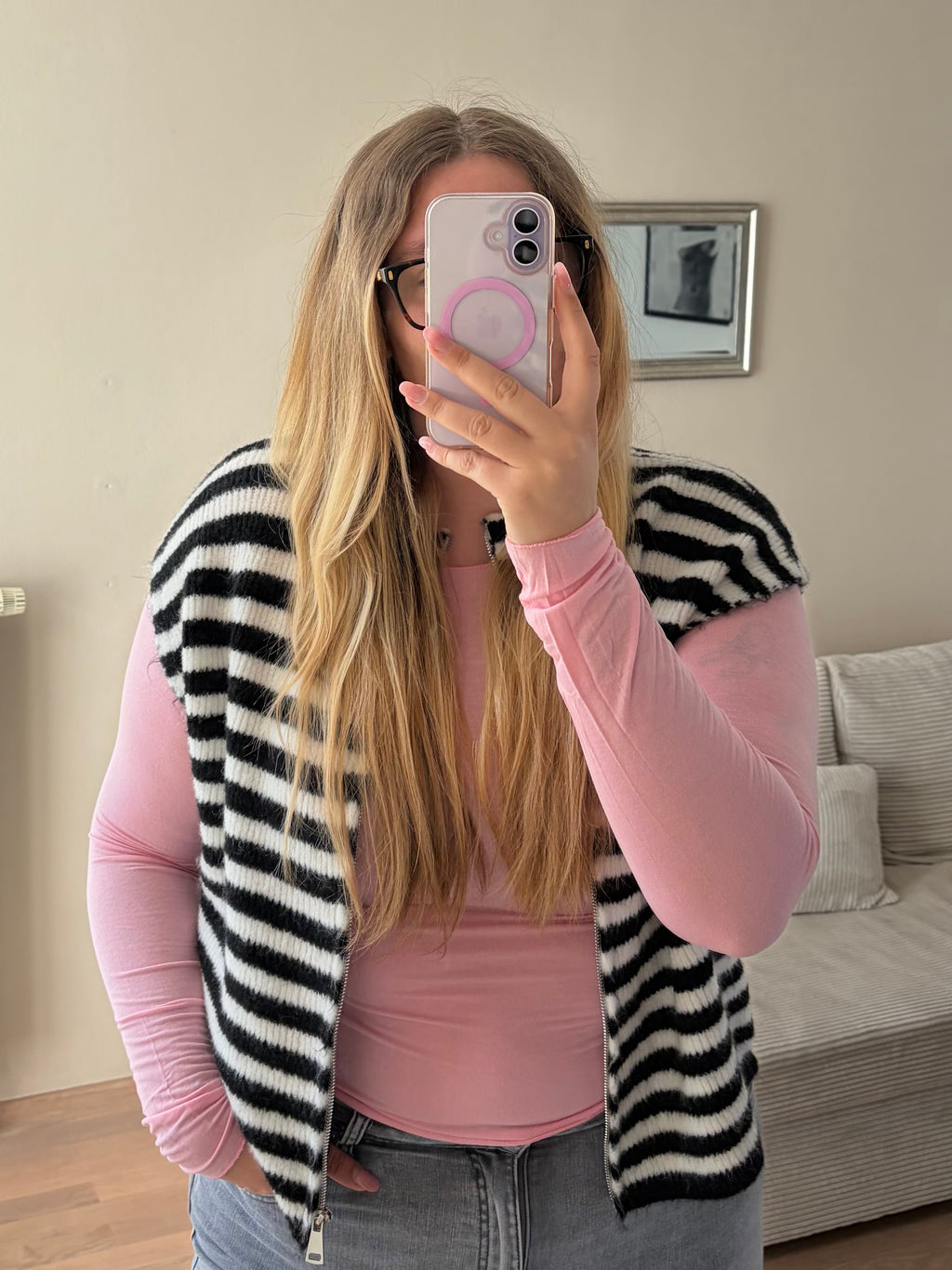 Zipper Weste 'RUBY' in Schwarz Weiß