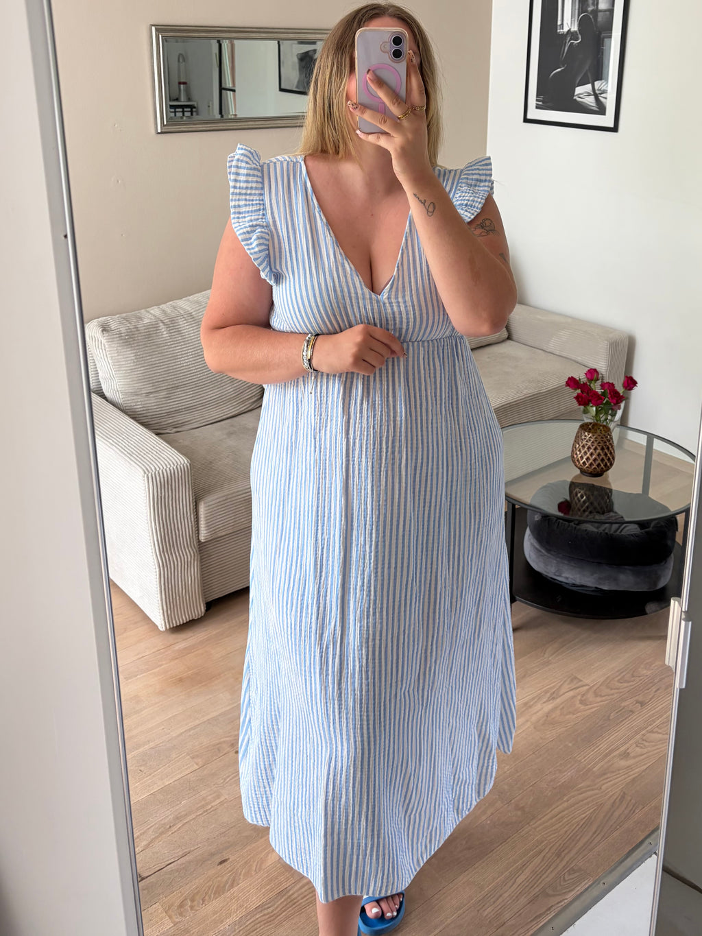 Musselin Kleid Stripe blau