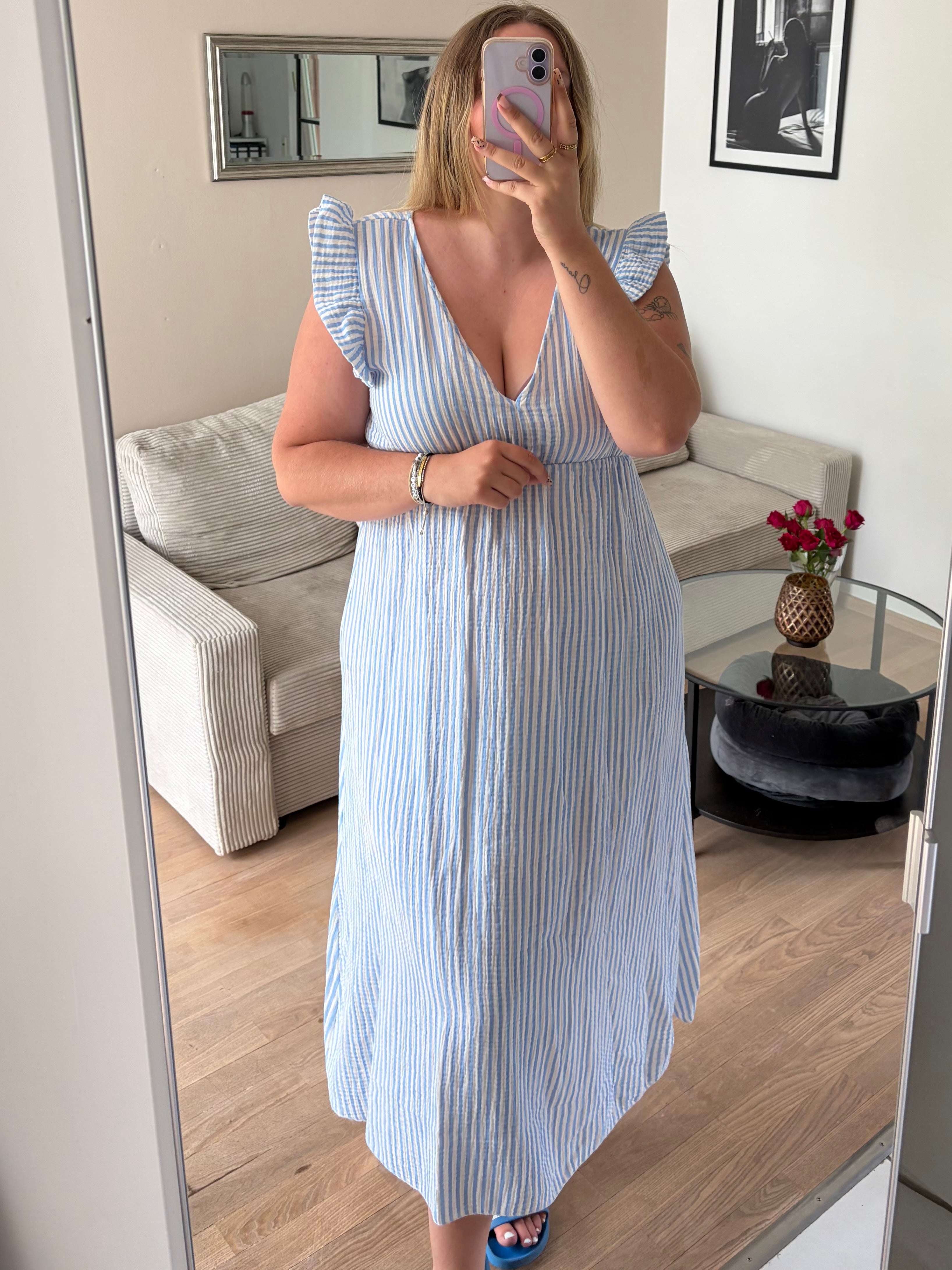 Musselin Kleid Stripe blau