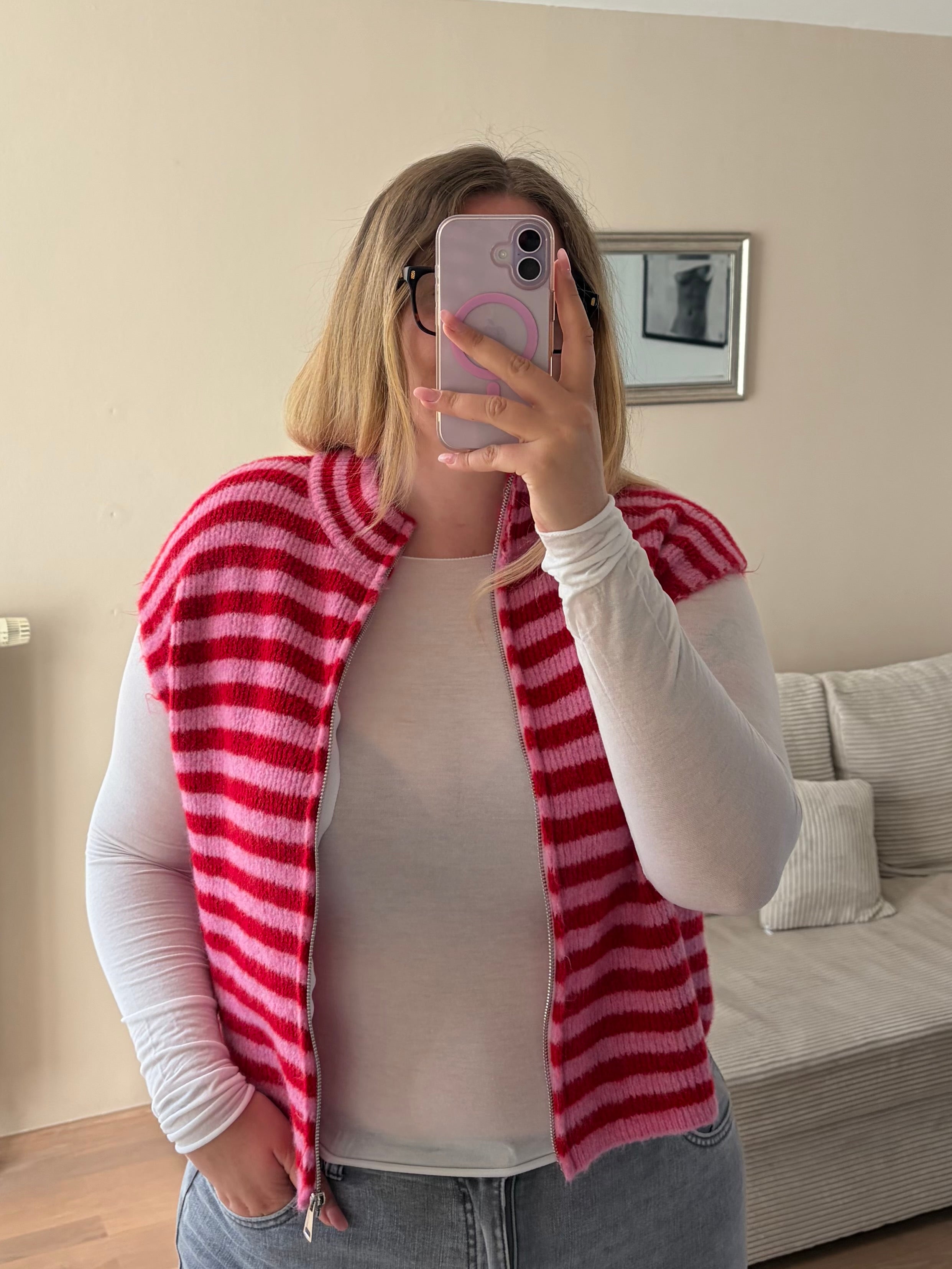 Zipper Weste 'RUBY' in Rot Pink