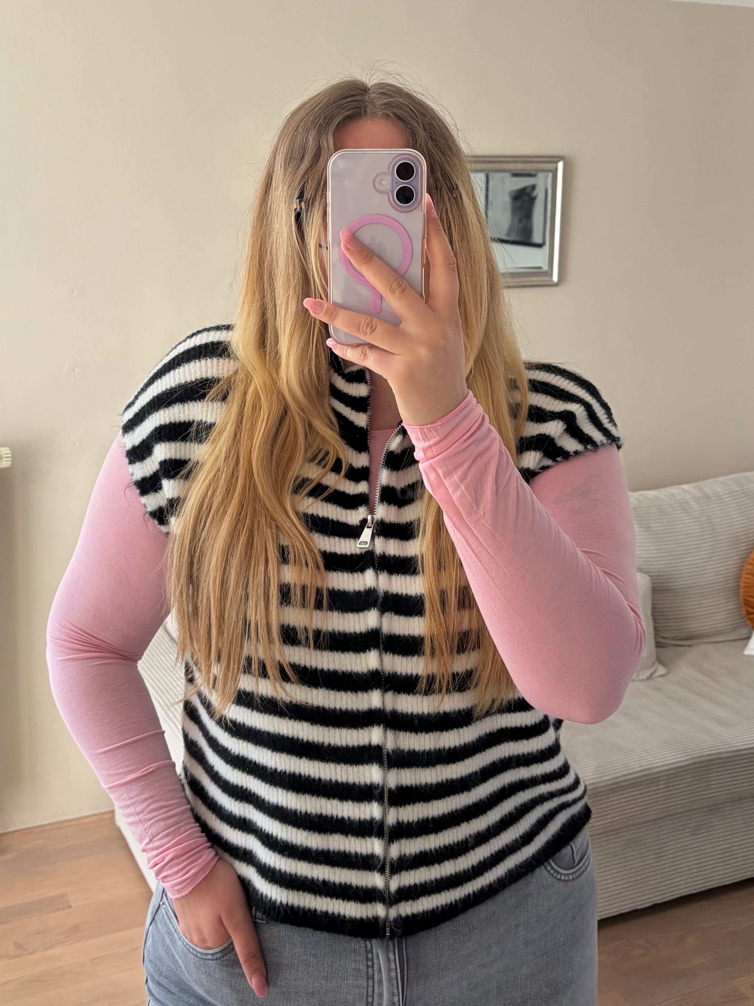 Zipper Weste 'RUBY' in Schwarz Weiß