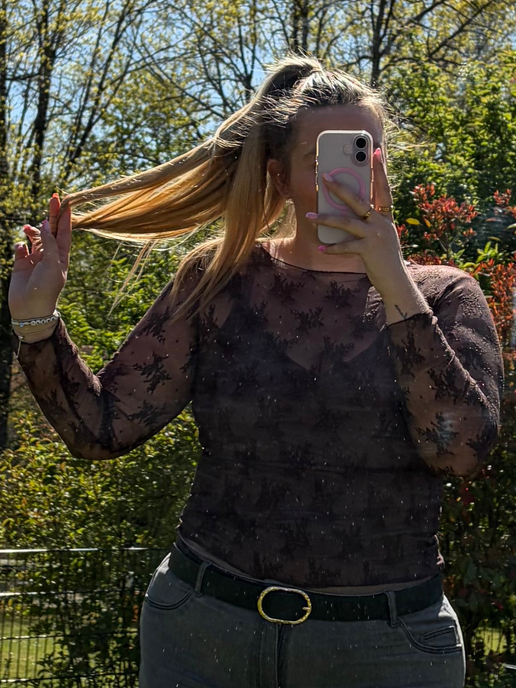 Spitzen Longsleeve 'Brown‘