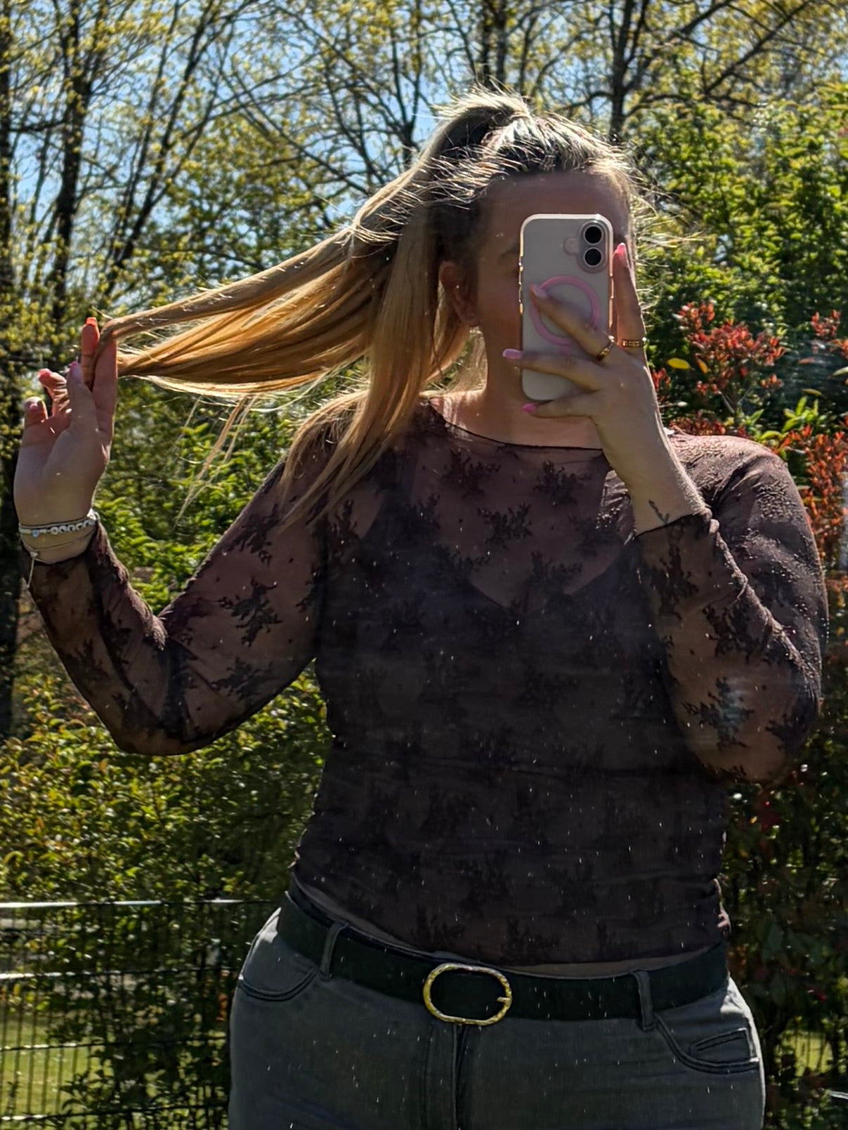 Spitzen Longsleeve 'Brown‘